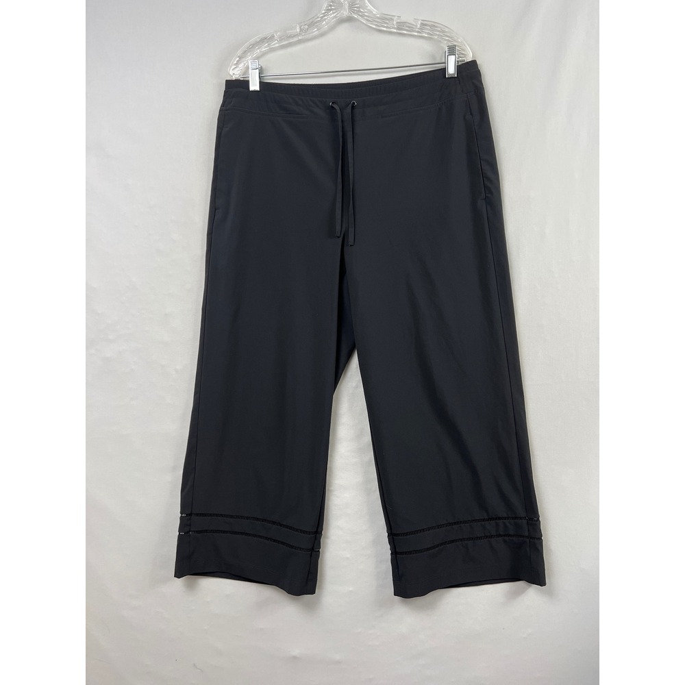 Weekends by Chico's 2 US Large Cropped Pants Women Black  Wide Leg Ladder Hem
